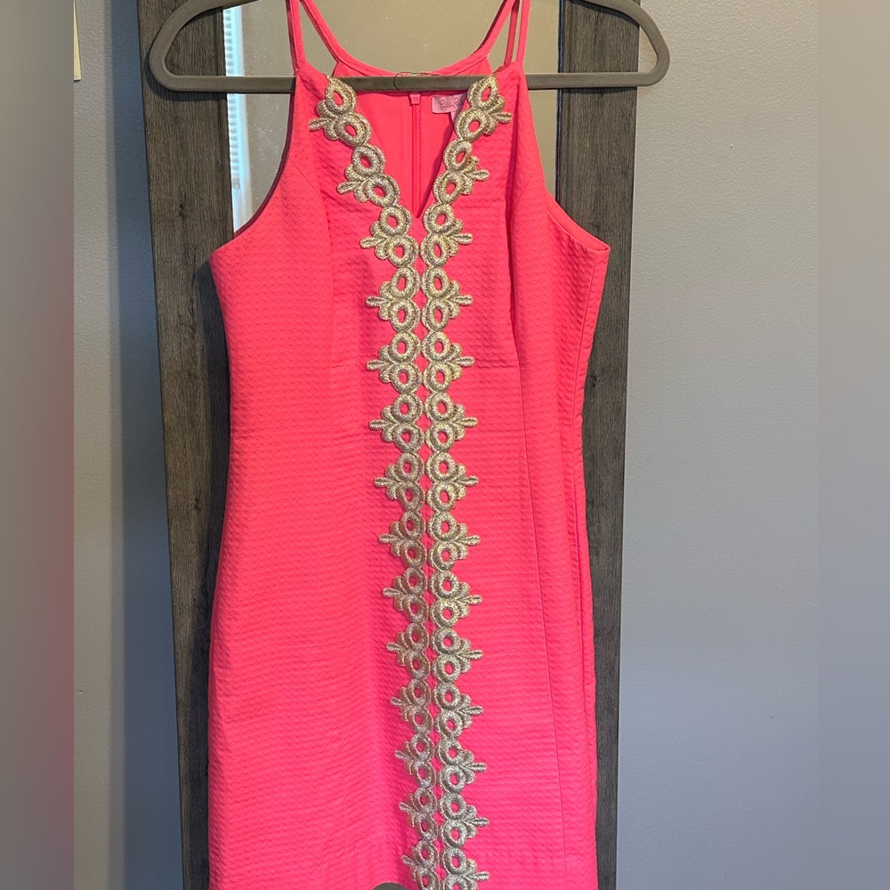 Lily Pulitzer pink with gold spaghetti strap dress size 2 worn once